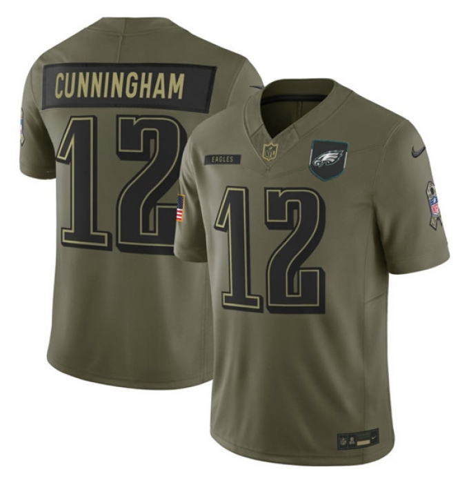 Men's Philadelphia Eagles #12 Randall Cunningham Olive 2025 Salute to Service Limited Football Stitched Jersey