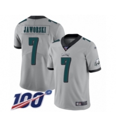 Men's Philadelphia Eagles #7 Ron Jaworski Limited Silver Inverted Legend 100th Season Football Jersey