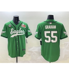 Men's Philadelphia Eagles #55 Brandon Graham Green 2025 Super Bowl LIX And 3-Star C Stitched Baseball Jersey