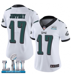 Women's Nike Philadelphia Eagles #17 Alshon Jeffery White Vapor Untouchable Limited Player Super Bowl LII NFL Jersey