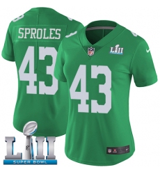 Women's Nike Philadelphia Eagles #43 Darren Sproles Limited Green Rush Vapor Untouchable Super Bowl LII NFL Jersey