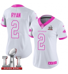 Women's Nike Atlanta Falcons #2 Matt Ryan Limited White/Pink Rush Fashion Super Bowl LI 51 NFL Jersey
