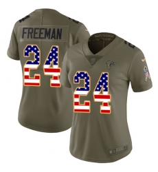 Women's Nike Atlanta Falcons #24 Devonta Freeman Limited Olive/USA Flag 2017 Salute to Service NFL Jersey