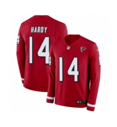 Youth Nike Atlanta Falcons #14 Justin Hardy Limited Red Therma Long Sleeve NFL Jersey