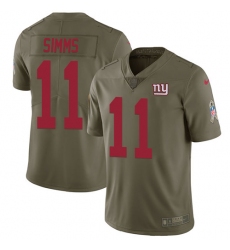 Youth Nike New York Giants #11 Phil Simms Limited Olive 2017 Salute to Service NFL Jersey