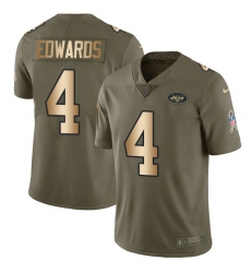 Youth Nike New York Jets #4 Lac Edwards Limited Olive/Gold 2017 Salute to Service NFL Jersey