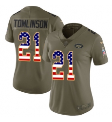 Women's Nike New York Jets #21 LaDainian Tomlinson Limited Olive/USA Flag 2017 Salute to Service NFL Jersey