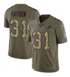 Youth Nike Detroit Lions #31 D.J. Hayden Limited Olive/Camo Salute to Service NFL Jersey