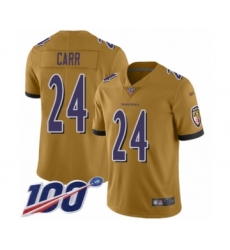 Men's Baltimore Ravens #24 Brandon Carr Limited Gold Inverted Legend 100th Season Football Jersey