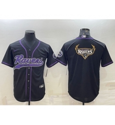 Men's Baltimore Ravens Black Team Big Logo With Patch Cool Base Stitched Baseball Jersey