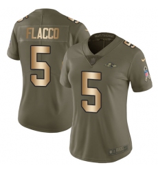Women's Nike Baltimore Ravens #5 Joe Flacco Limited Olive/Gold Salute to Service NFL Jersey