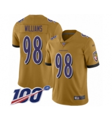 Men's Baltimore Ravens #98 Brandon Williams Limited Gold Inverted Legend 100th Season Football Jersey