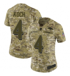 Women's Nike Baltimore Ravens #4 Sam Koch Limited Camo 2018 Salute to Service NFL Jersey