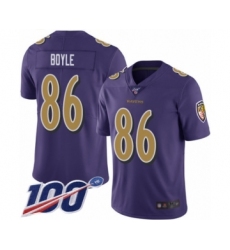 Men's Baltimore Ravens #86 Nick Boyle Limited Purple Rush Vapor Untouchable 100th Season Football Jersey