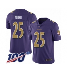 Men's Baltimore Ravens #25 Tavon Young Limited Purple Rush Vapor Untouchable 100th Season Football Jersey