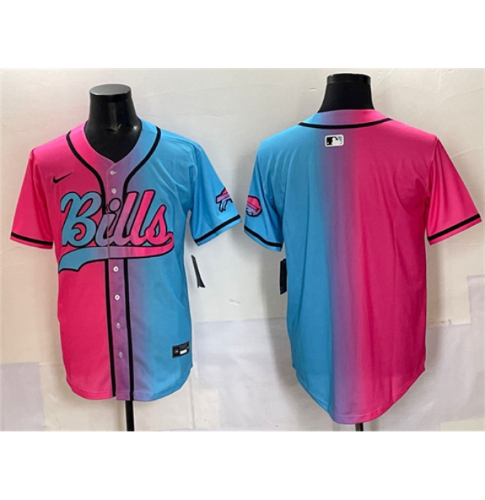Men's Buffalo Bills Blank Pink Blue Limited Stitched Baseball Jersey