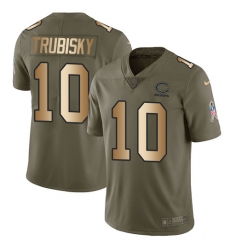 Men's Nike Chicago Bears #10 Mitchell Trubisky Limited Olive/Gold Salute to Service NFL Jersey