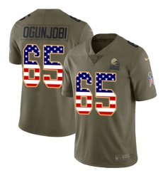 Men's Nike Cleveland Browns #65 Larry Ogunjobi Limited Olive/USA Flag 2017 Salute to Service NFL Jersey