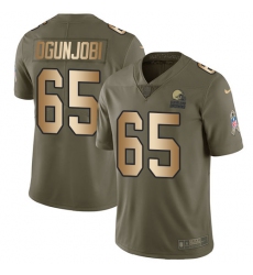 Youth Nike Cleveland Browns #65 Larry Ogunjobi Limited Olive/Gold 2017 Salute to Service NFL Jersey
