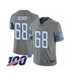 Men's Detroit Lions #68 Taylor Decker Limited Steel Rush Vapor Untouchable 100th Season Football Jersey