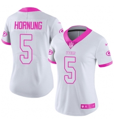 Women's Nike Green Bay Packers #5 Paul Hornung Limited White/Pink Rush Fashion NFL Jersey