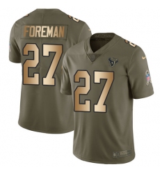 Men's Nike Houston Texans #27 D'Onta Foreman Limited Olive/Gold 2017 Salute to Service NFL Jersey