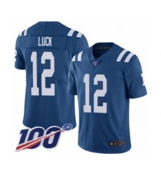 Men's Nike Indianapolis Colts #12 Andrew Luck Royal Blue Team Color Vapor Untouchable Limited Player 100th Season NFL Jersey
