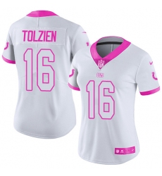Women's Nike Indianapolis Colts #16 Scott Tolzien Limited White/Pink Rush Fashion NFL Jersey
