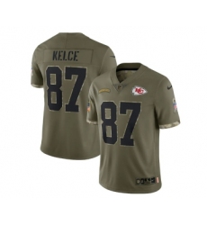 Men's Kansas City Chiefs #87 Travis Kelce 2022 Olive Salute To Service Limited Stitched Jersey