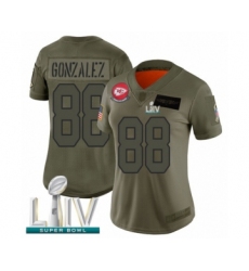 Women's Kansas City Chiefs #88 Tony Gonzalez Limited Olive 2019 Salute to Service Super Bowl LIV Bound Football Jersey